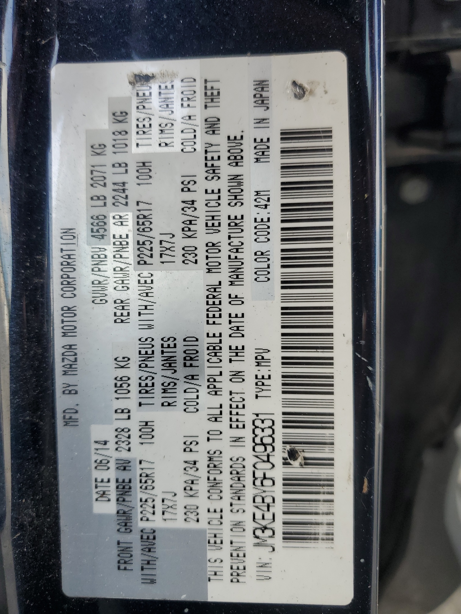 JM3KE4BY6F0496331 2015 Mazda Cx-5 Sport