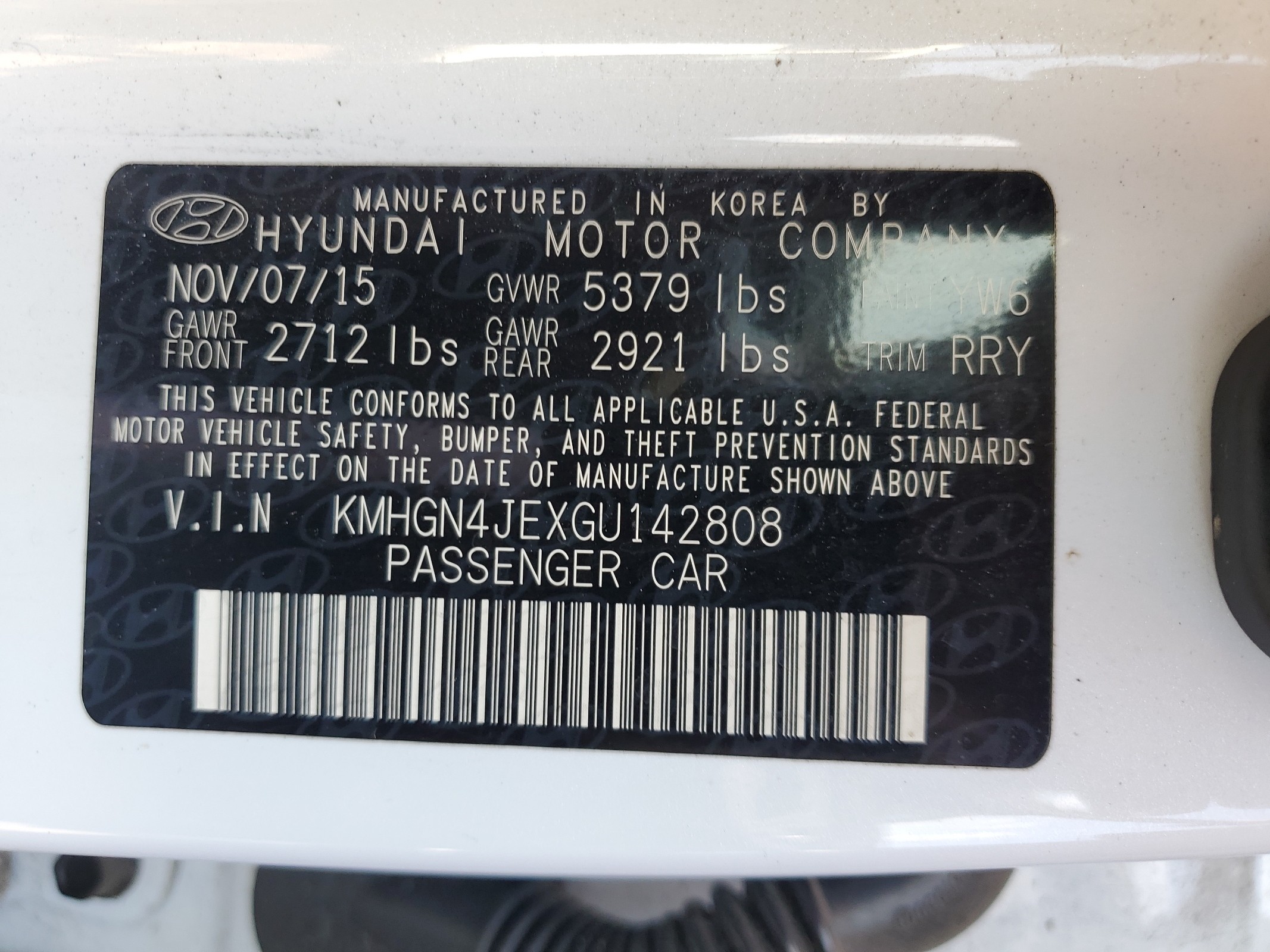 KMHGN4JEXGU142808 2016 Hyundai Genesis 3.8L