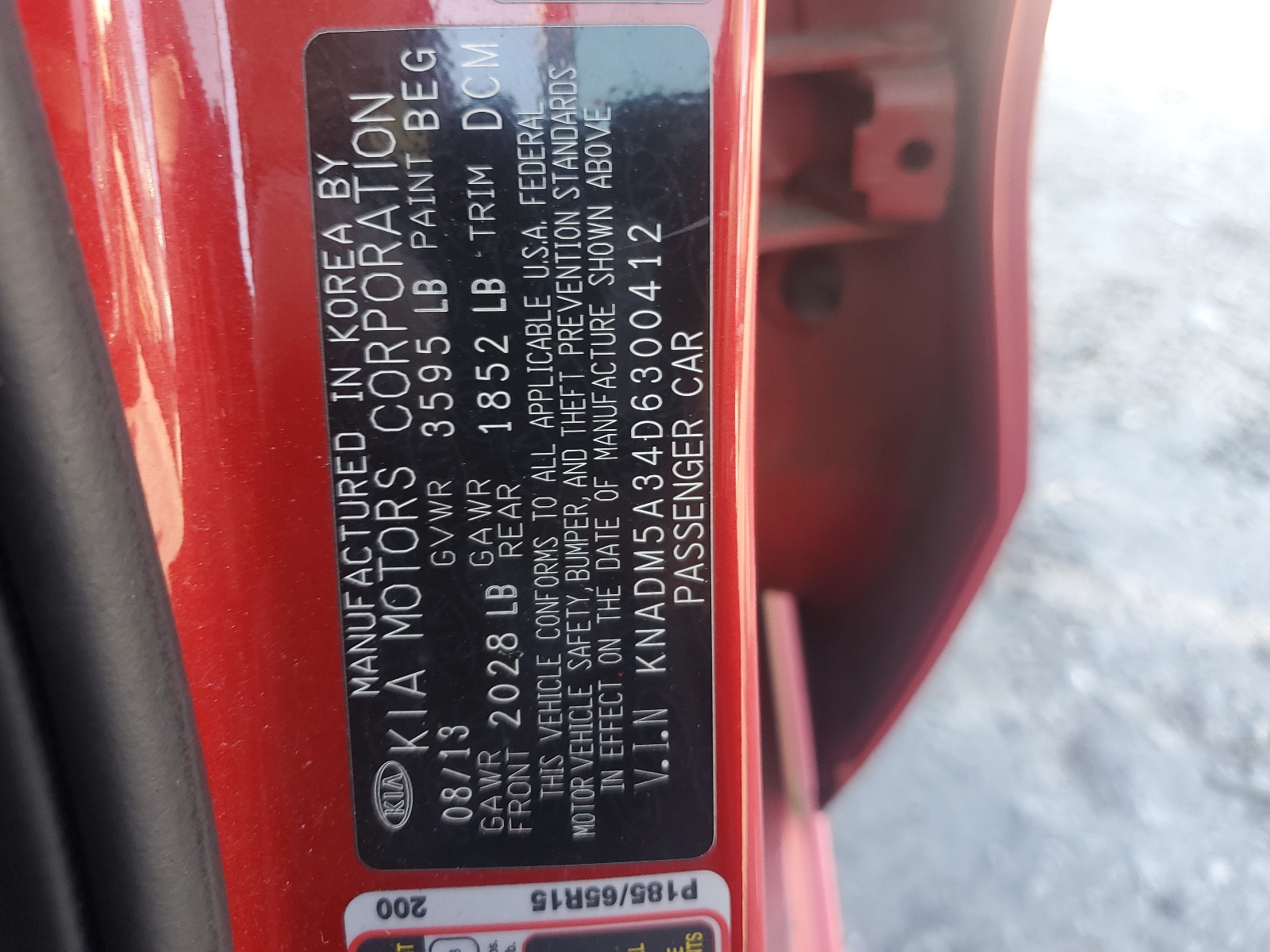 2013 Kia Rio Lx vin: KNADM5A34D6300412