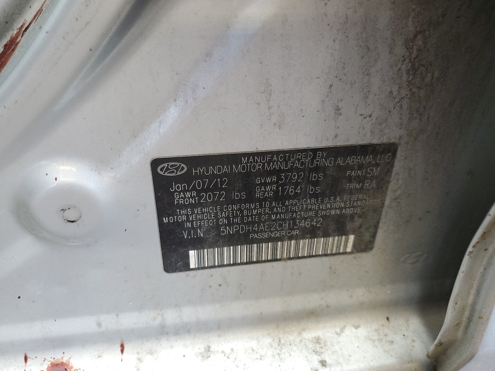 5NPDH4AE2CH134642 2012 Hyundai Elantra Gls