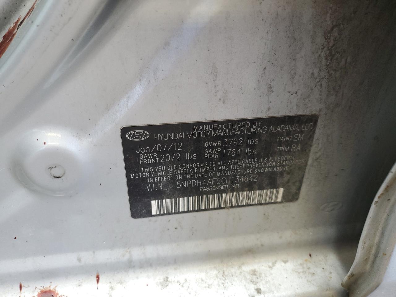 2012 Hyundai Elantra Gls VIN: 5NPDH4AE2CH134642 Lot: 64408244