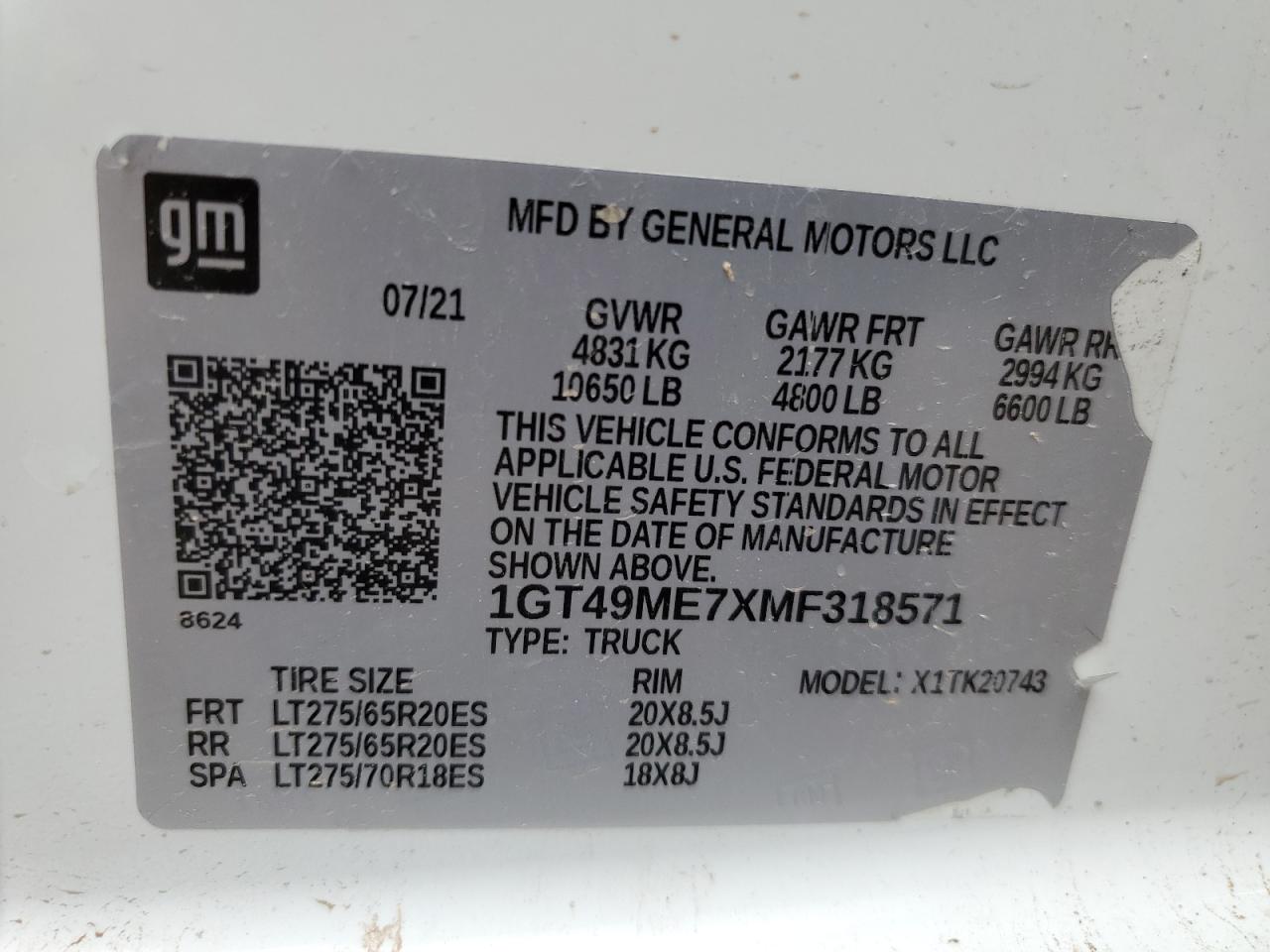 1GT49ME7XMF318571 2021 GMC Sierra K2500 Sle