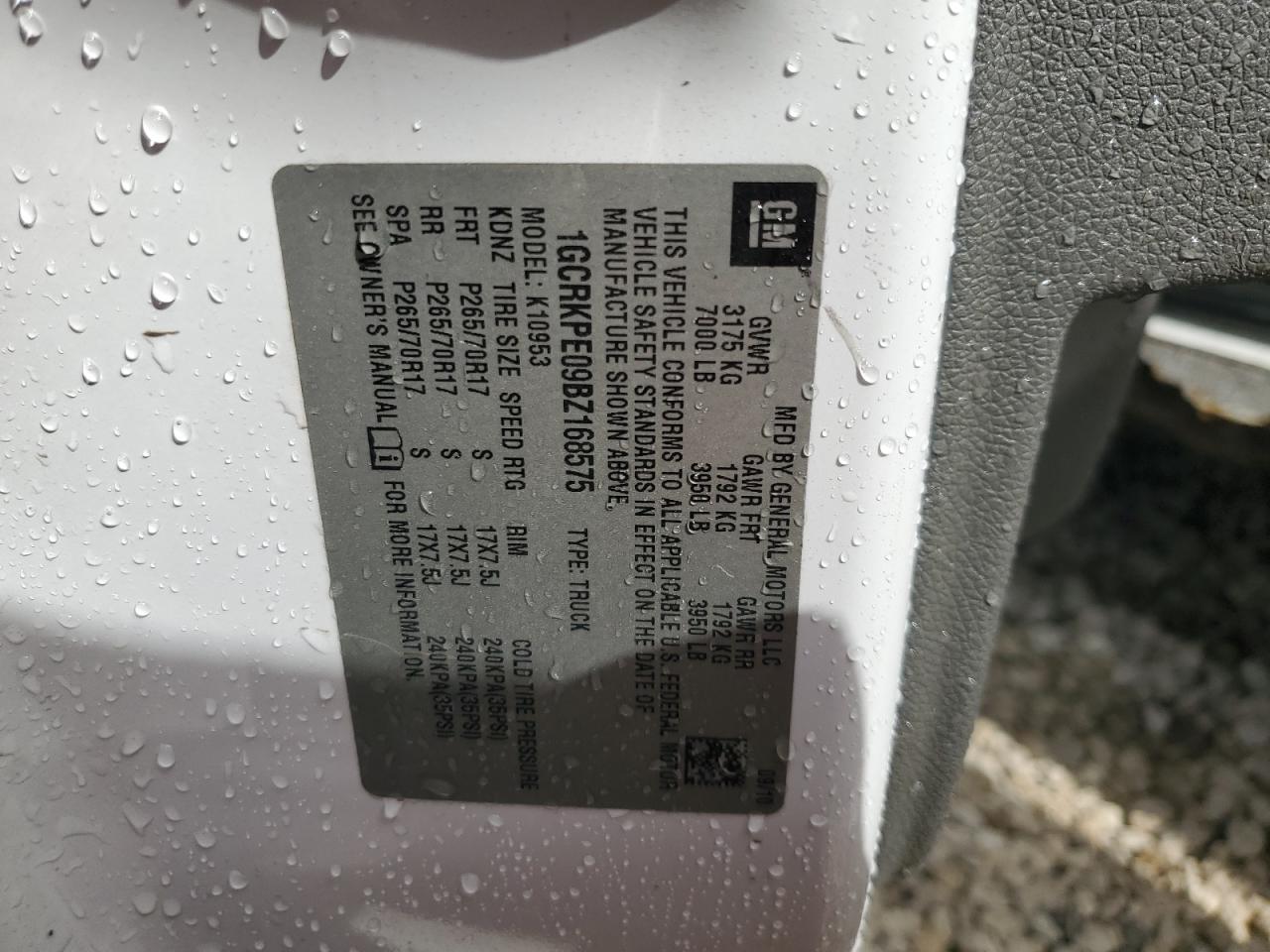 2011 Chevrolet Silverado K1500 VIN: 1GCRKPE09BZ168575 Lot: 63878724