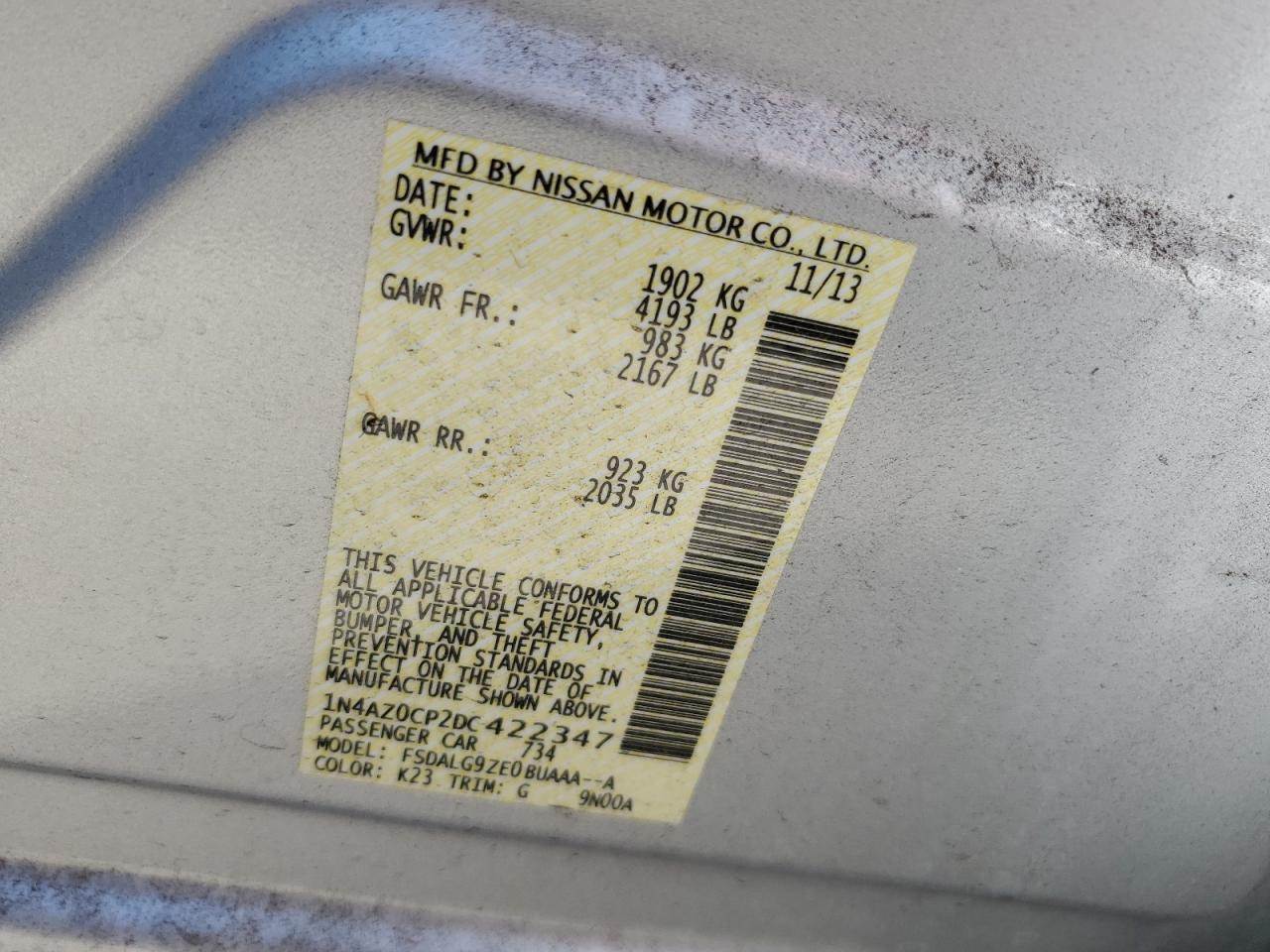 1N4AZ0CP2DC422347 2013 Nissan Leaf S