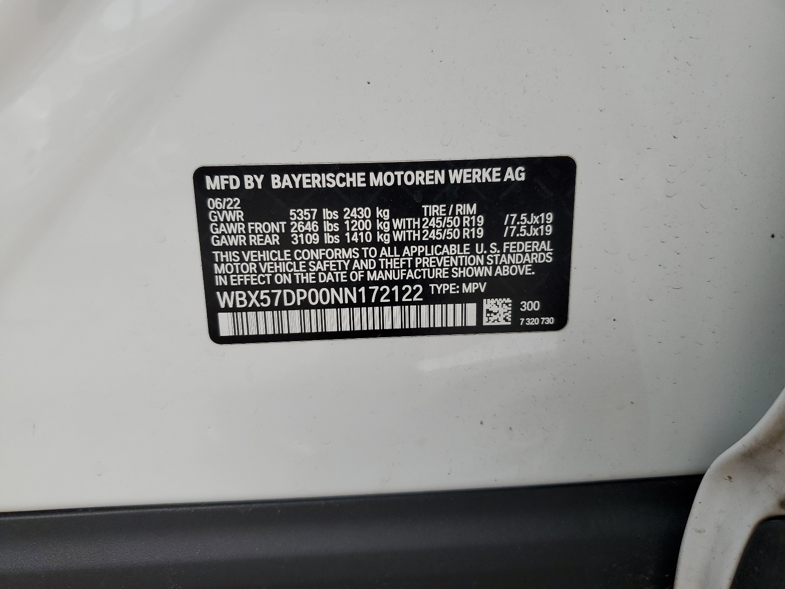 WBX57DP00NN172122 2022 BMW X3 xDrive30I