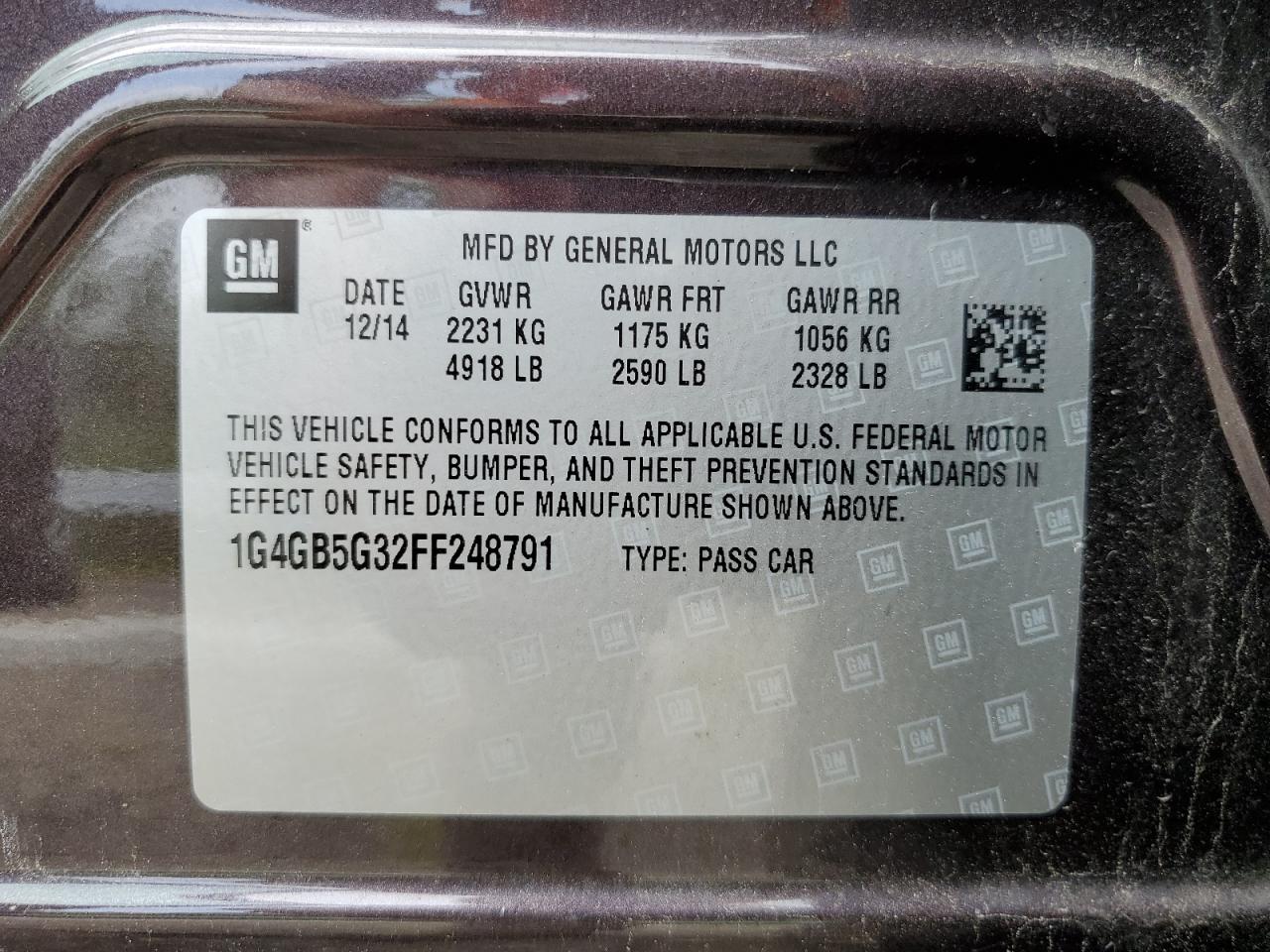 2015 Buick Lacrosse VIN: 1G4GB5G32FF248791 Lot: 64833514