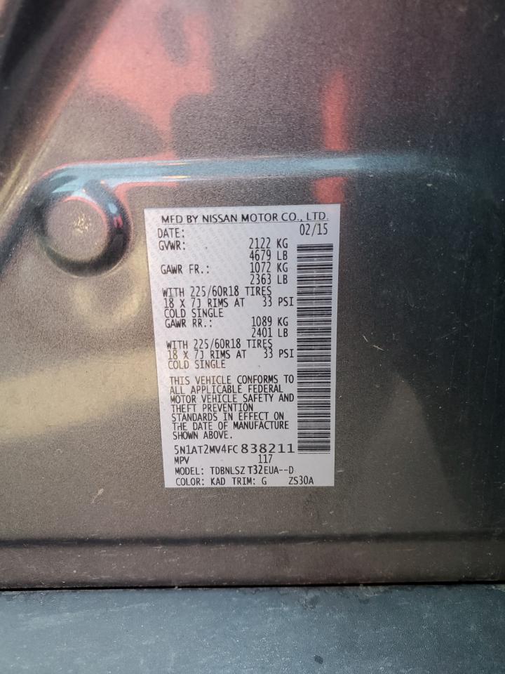 2015 Nissan Rogue S VIN: 5N1AT2MV4FC838211 Lot: 61818014