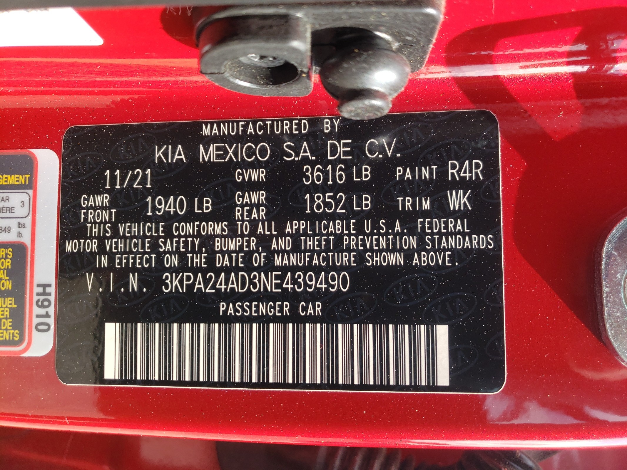 3KPA24AD3NE439490 2022 Kia Rio Lx