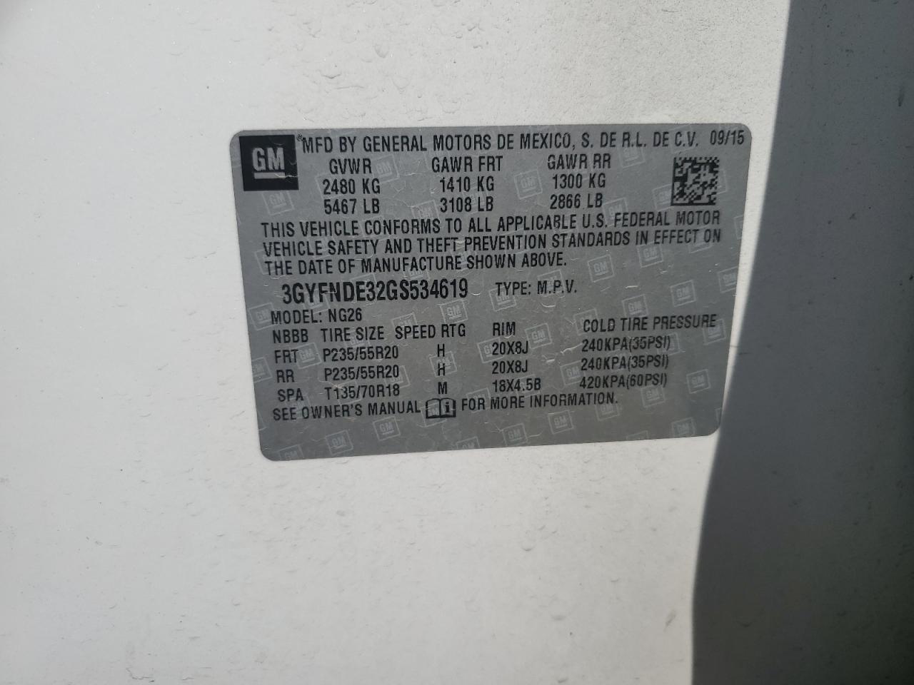 2016 Cadillac Srx Premium Collection VIN: 3GYFNDE32GS534619 Lot: 63843294