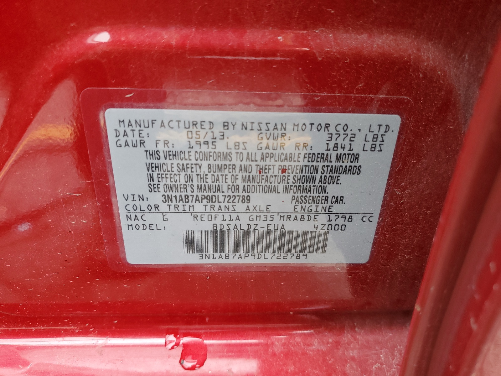 3N1AB7AP9DL722789 2013 Nissan Sentra S