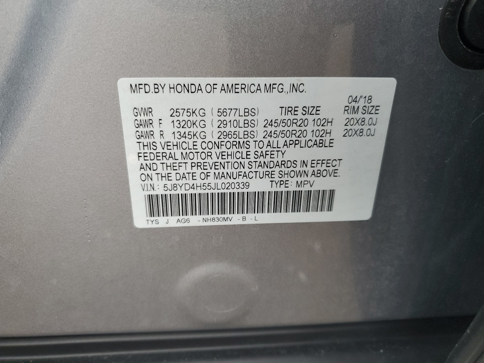 5J8YD4H55JL020339 2018 Acura Mdx Technology
