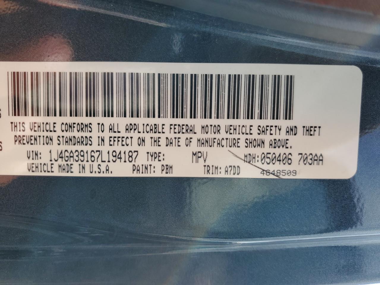 2007 Jeep Wrangler X VIN: 1J4GA39167L194187 Lot: 64213594