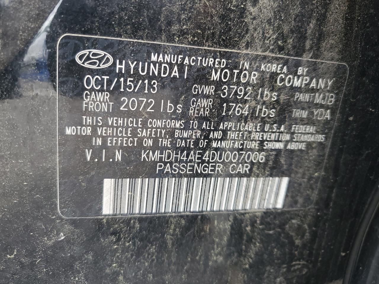 2013 Hyundai Elantra Gls VIN: KMHDH4AE4DU007006 Lot: 64665994