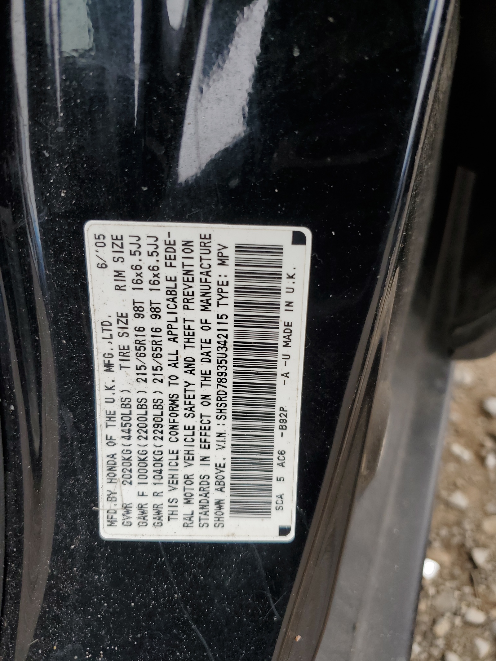 SHSRD78935U342115 2005 Honda Cr-V Se