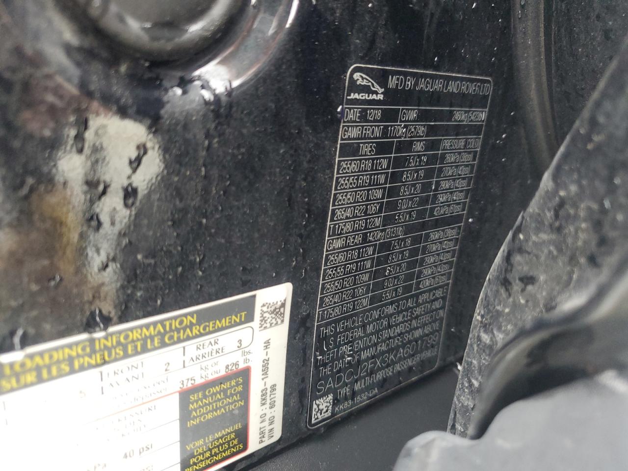 2019 Jaguar F-Pace Premium VIN: SADCJ2FX3KA601799 Lot: 64682844