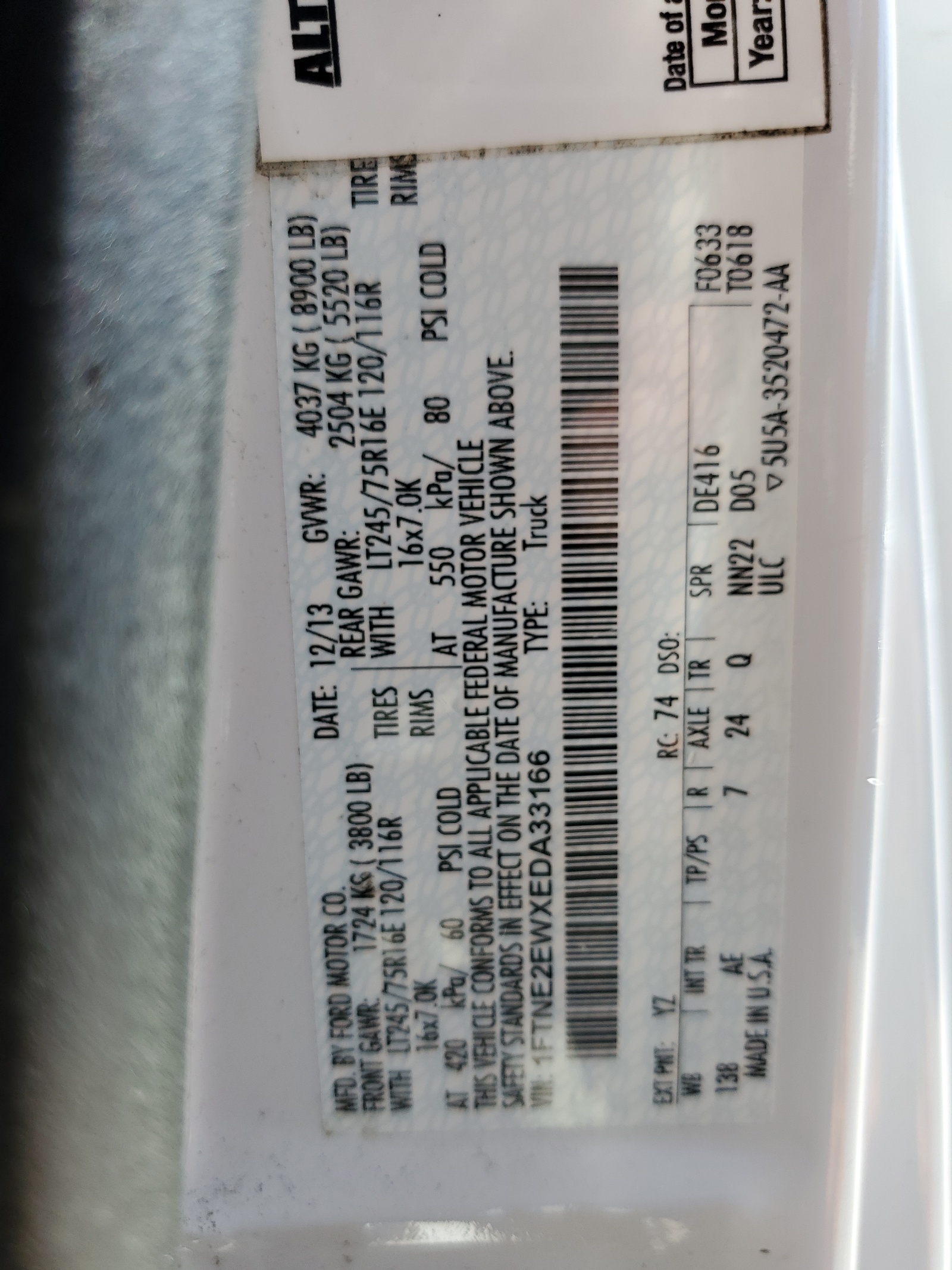 1FTNE2EWXEDA33166 2014 Ford Econoline E250 Van