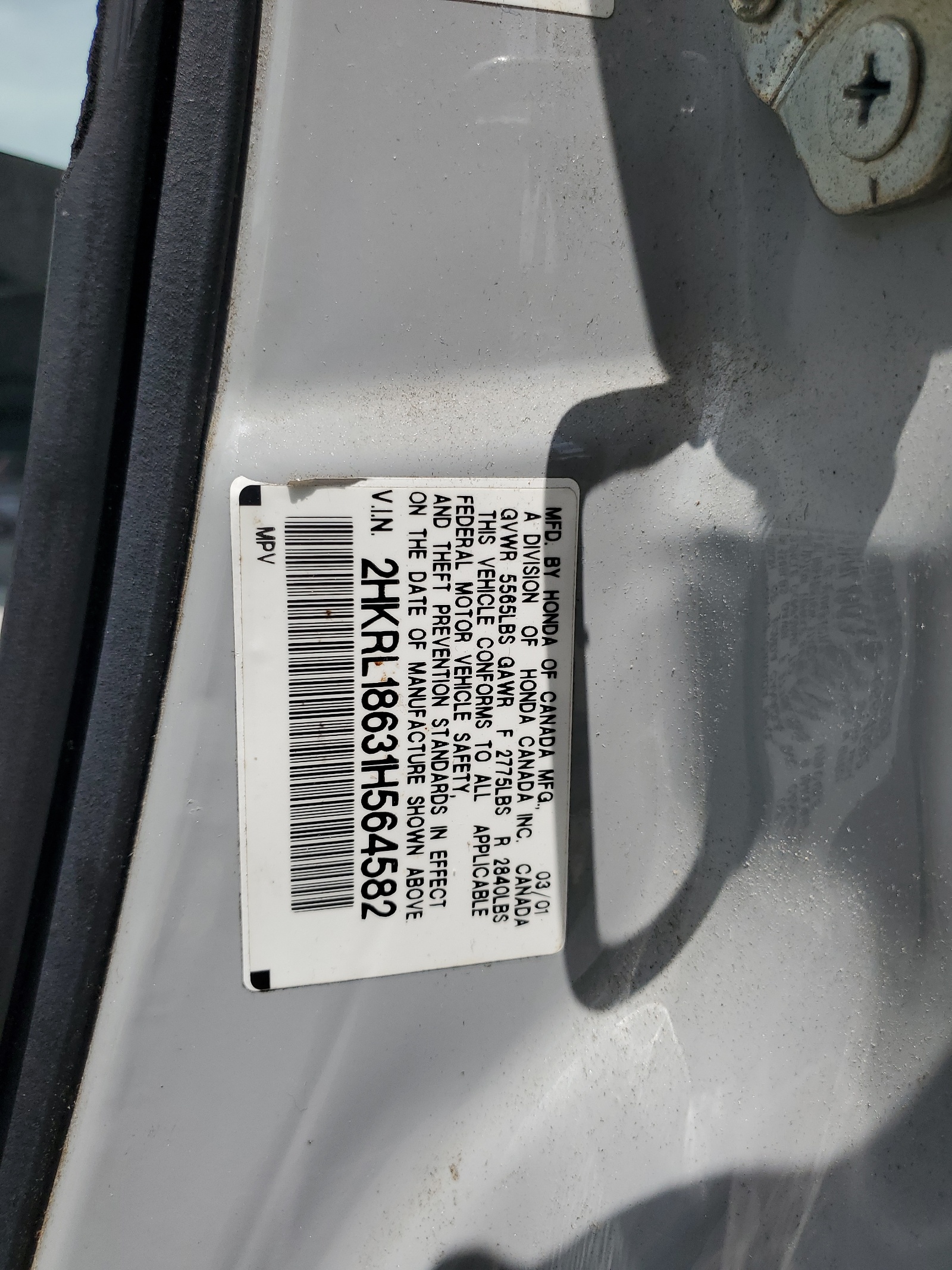 2HKRL18631H564582 2001 Honda Odyssey Ex