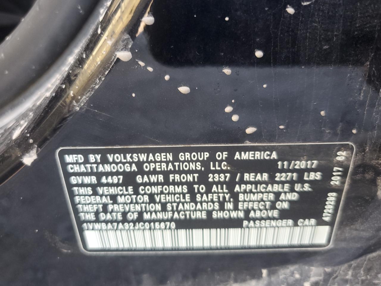 2018 Volkswagen Passat Se VIN: 1VWBA7A32JC015670 Lot: 61920164