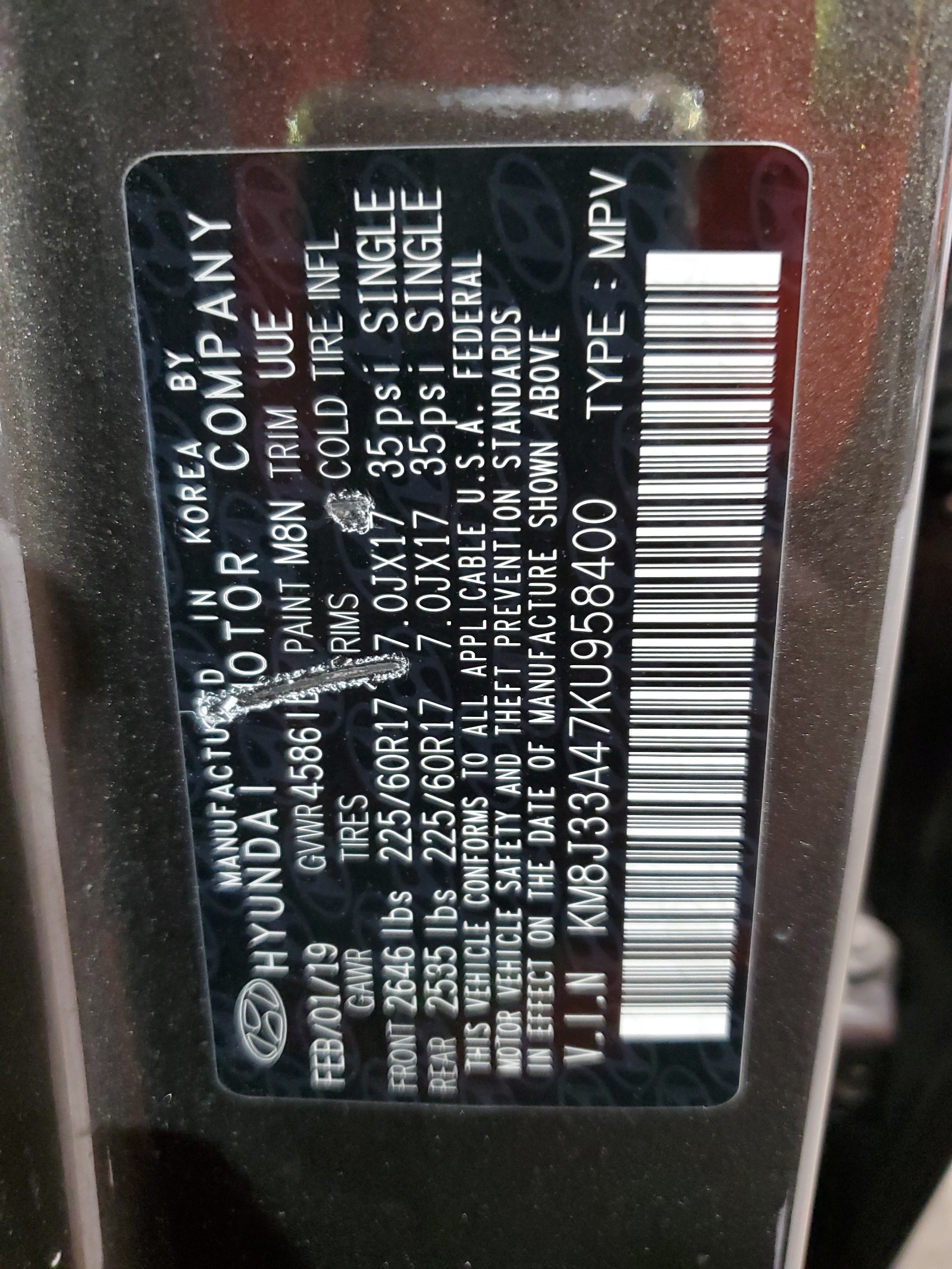 KM8J33A47KU958400 2019 Hyundai Tucson Limited