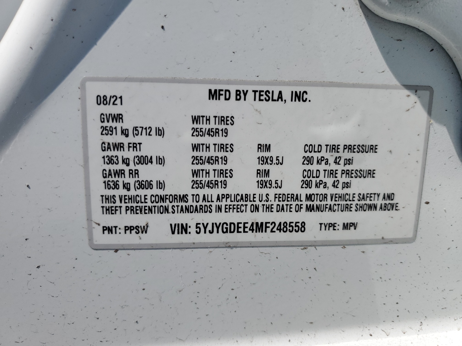 5YJYGDEE4MF248558 2021 Tesla Model Y