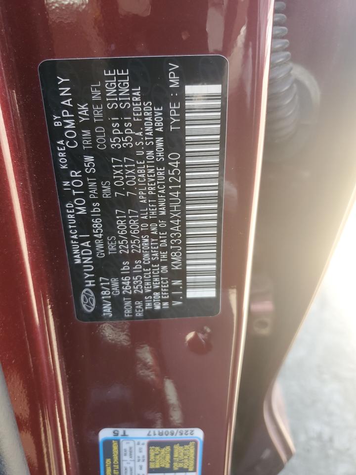 2017 Hyundai Tucson Limited VIN: KM8J33A4XHU412540 Lot: 65492284