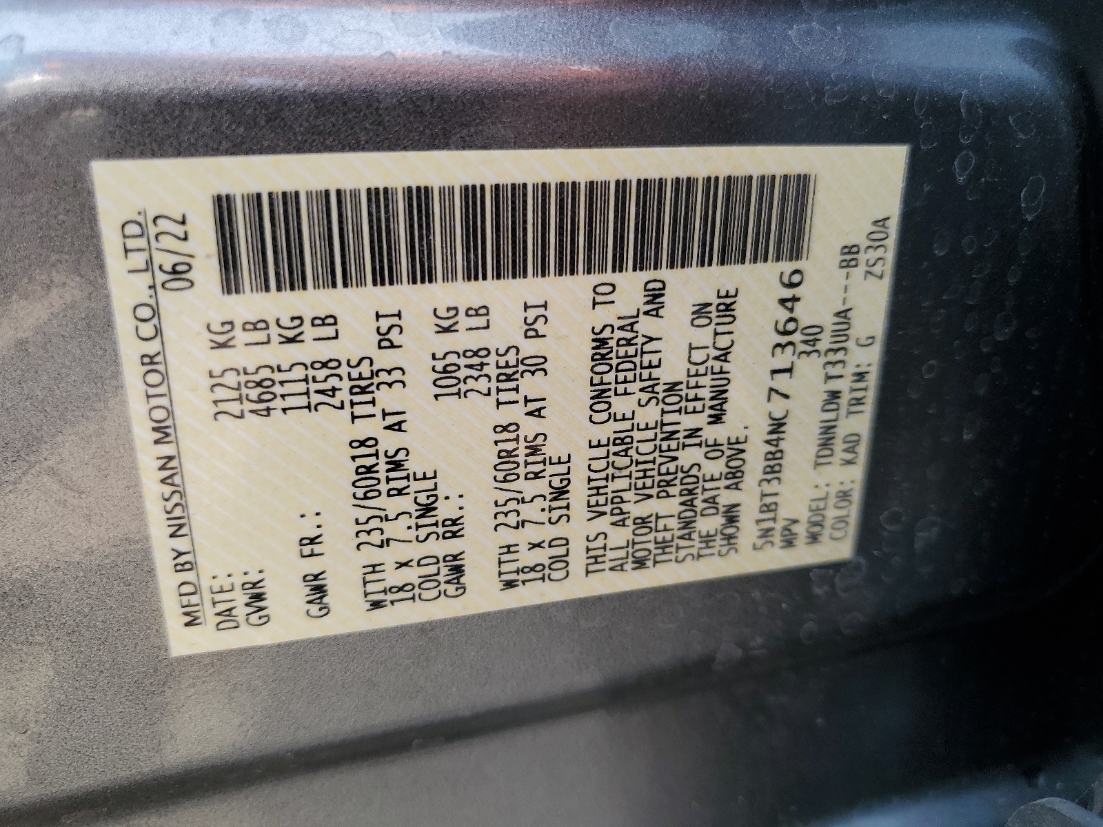 5N1BT3BB4NC713646 2022 Nissan Rogue Sv