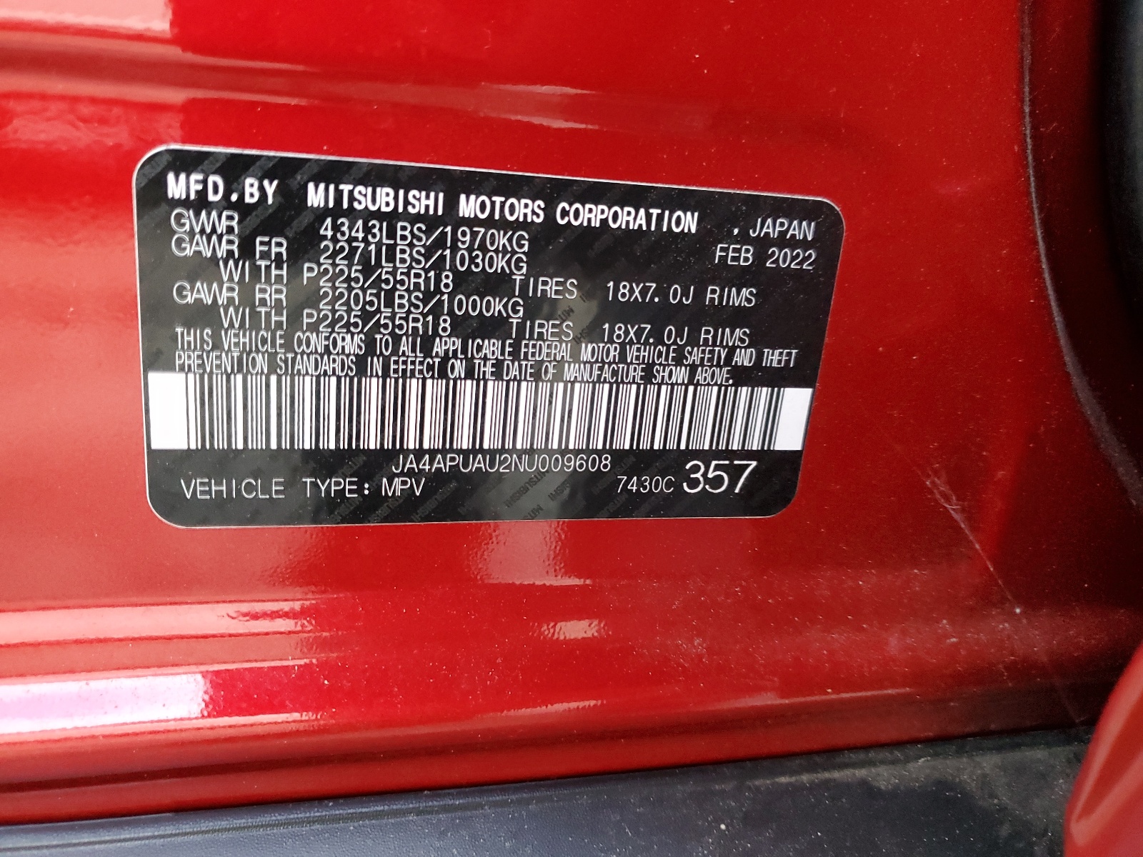 JA4APUAU2NU009608 2022 Mitsubishi Outlander Sport Es