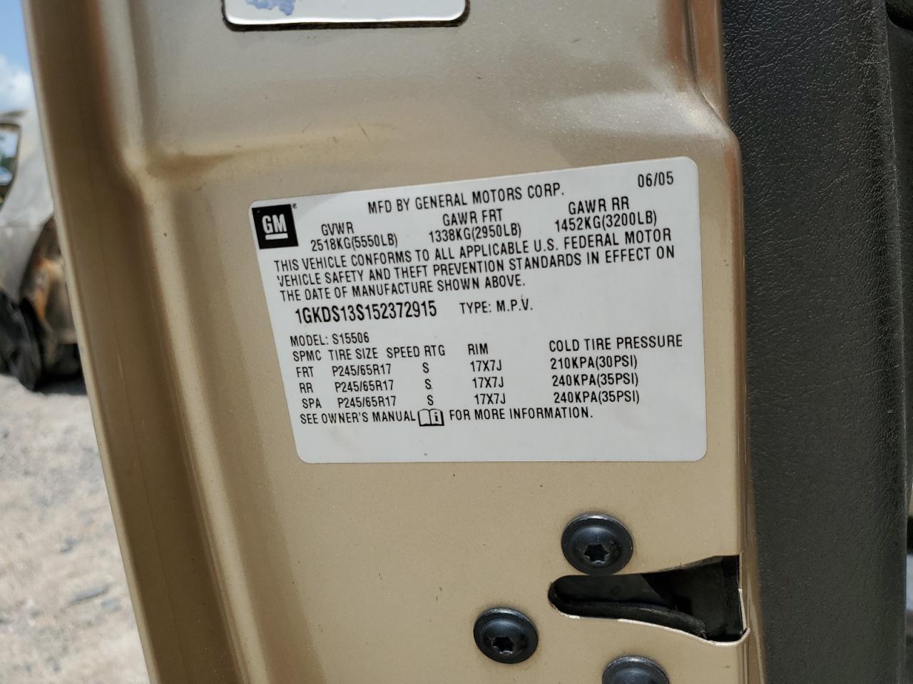 2005 GMC Envoy VIN: 1GKDS13S152372915 Lot: 62281384