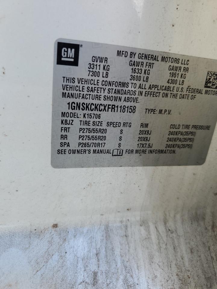 2015 Chevrolet Tahoe K1500 Ltz VIN: 1GNSKCKCXFR118158 Lot: 63778994
