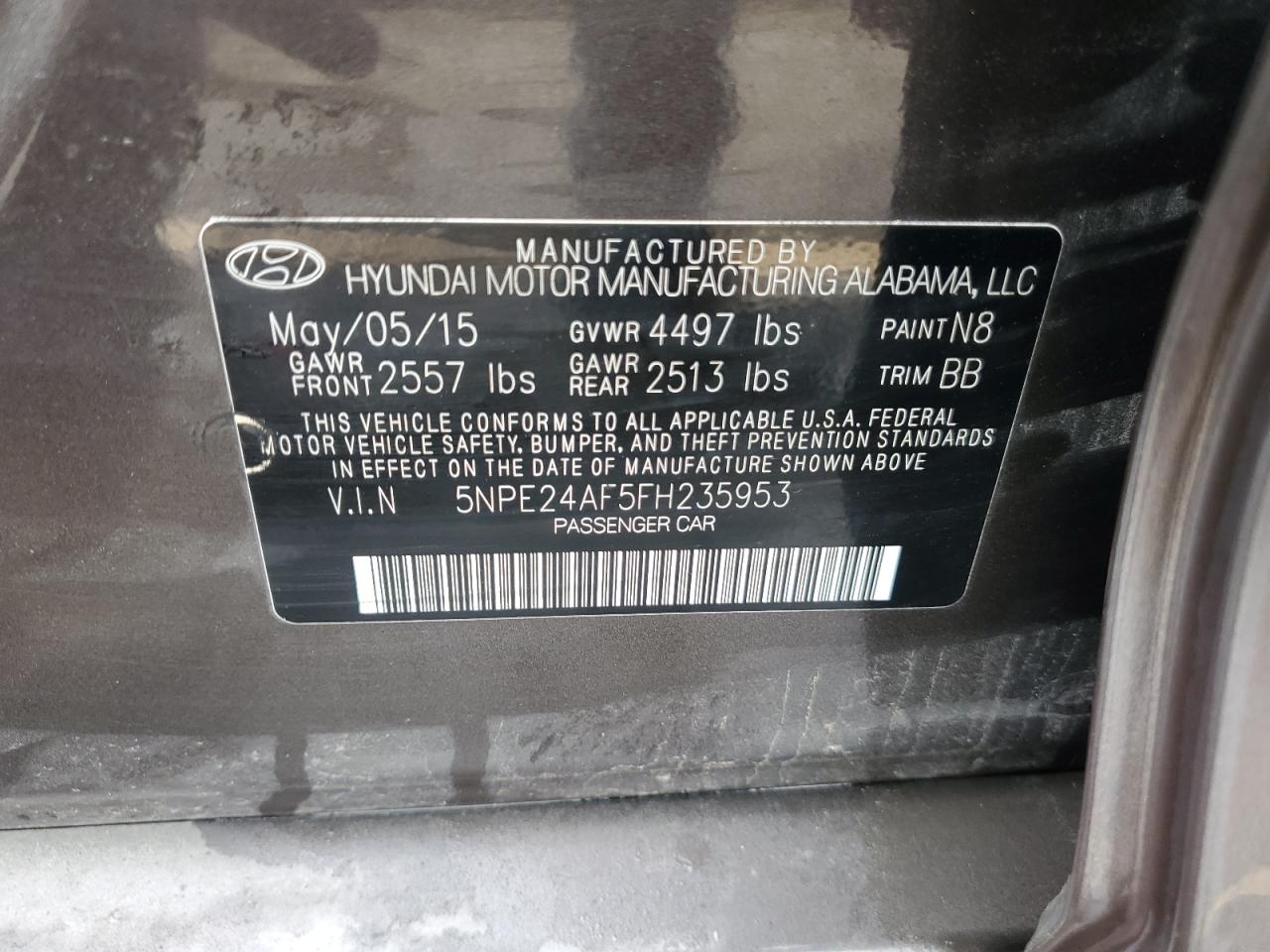 2015 Hyundai Sonata Se VIN: 5NPE24AF5FH235953 Lot: 64503104