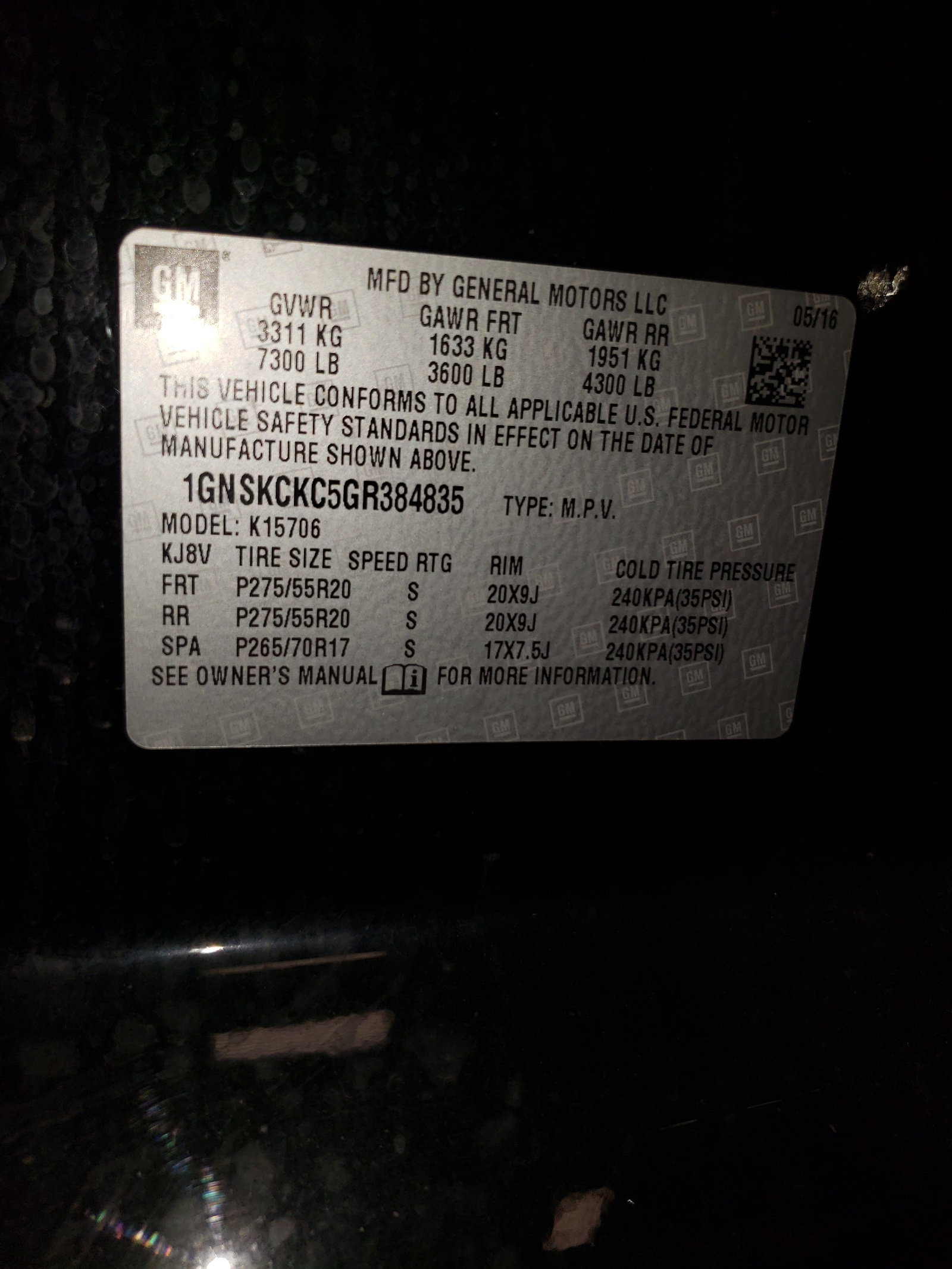 1GNSKCKC5GR384835 2016 Chevrolet Tahoe K1500 Ltz