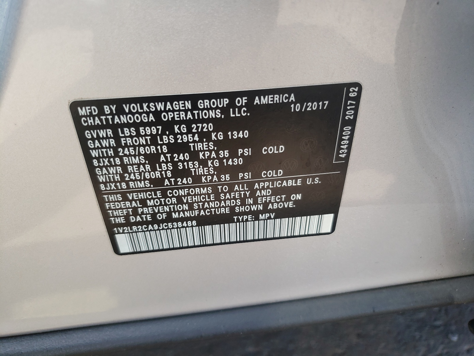 1V2LR2CA9JC538486 2018 Volkswagen Atlas Se