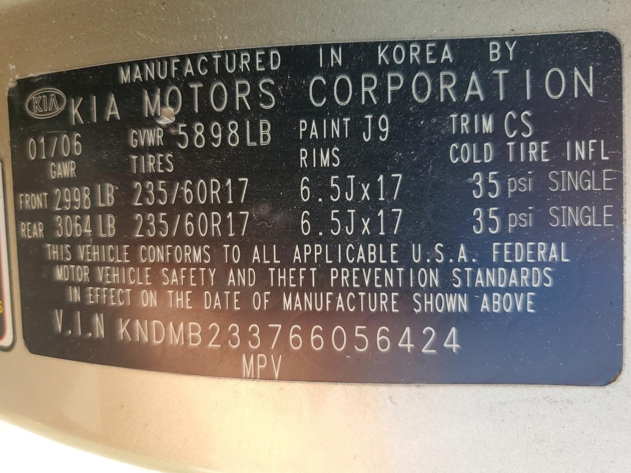 2006 Kia Sedona Ex VIN: KNDMB233766056424 Lot: 59896544