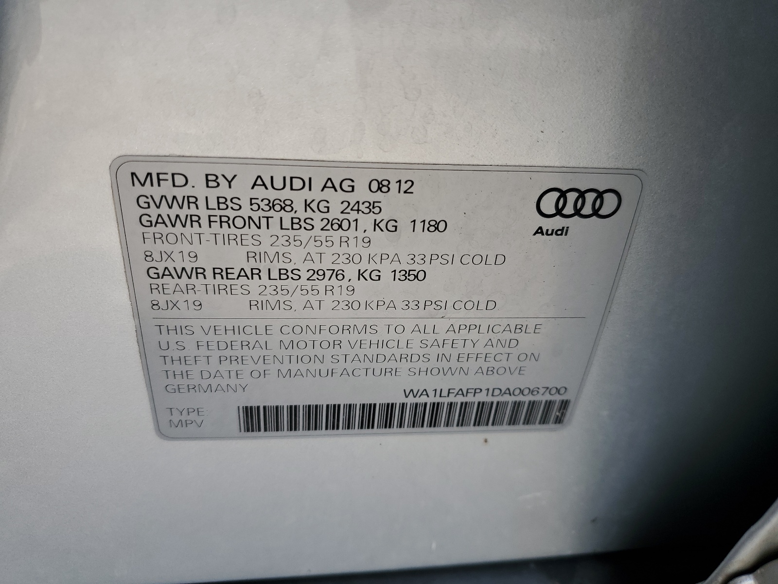 WA1LFAFP1DA006700 2013 Audi Q5 Premium Plus