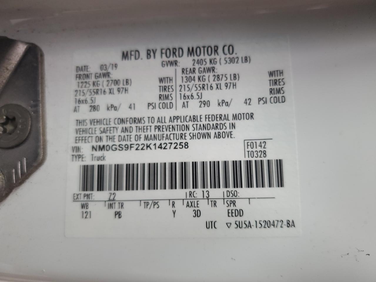 NM0GS9F22K1427258 2019 Ford Transit Connect Xlt