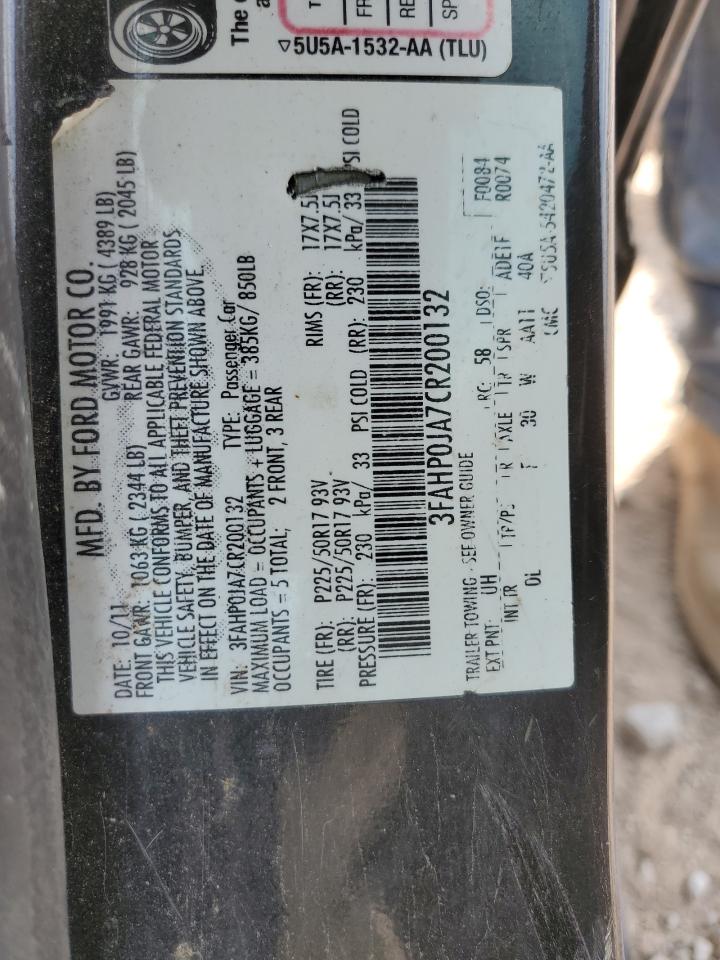 2012 Ford Fusion Sel VIN: 3FAHP0JA7CR200132 Lot: 64373604