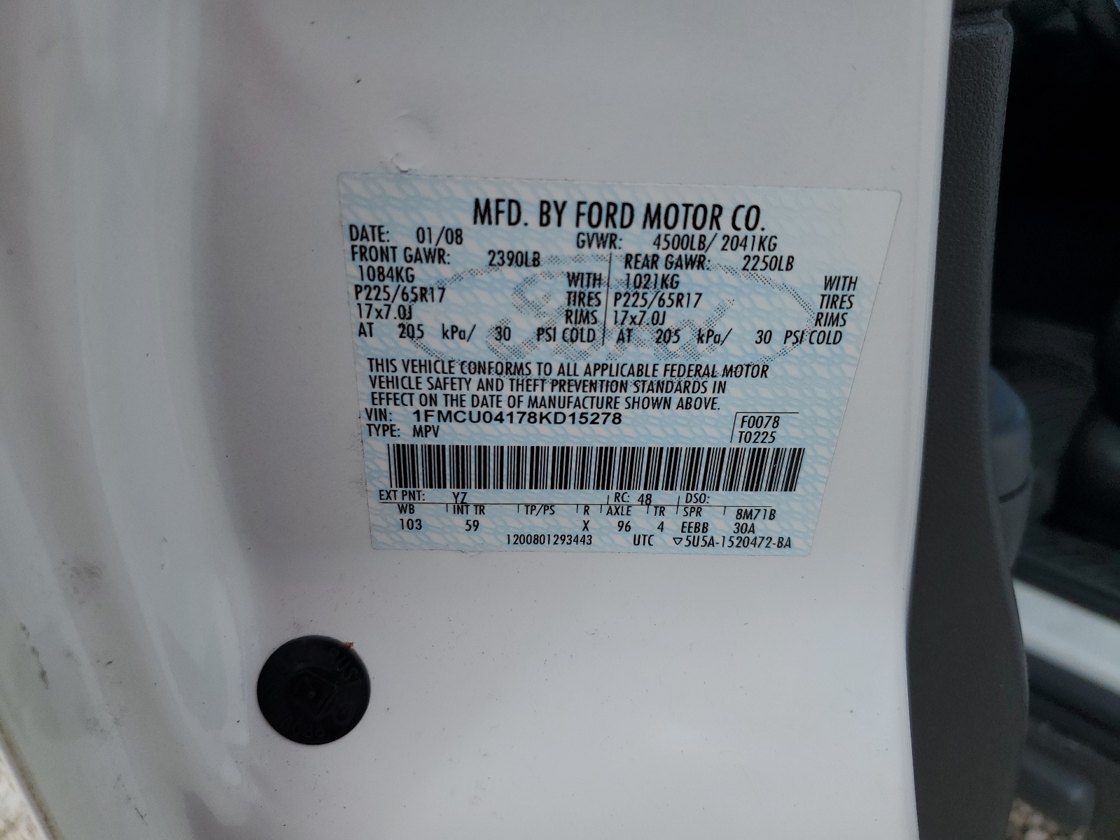 1FMCU04178KD15278 2008 Ford Escape Limited