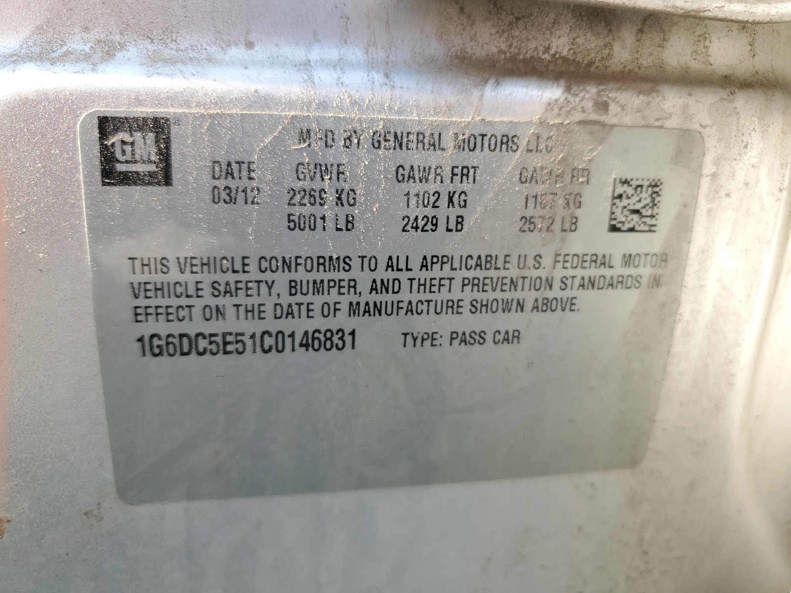 1G6DC5E51C0146831 2012 Cadillac Cts