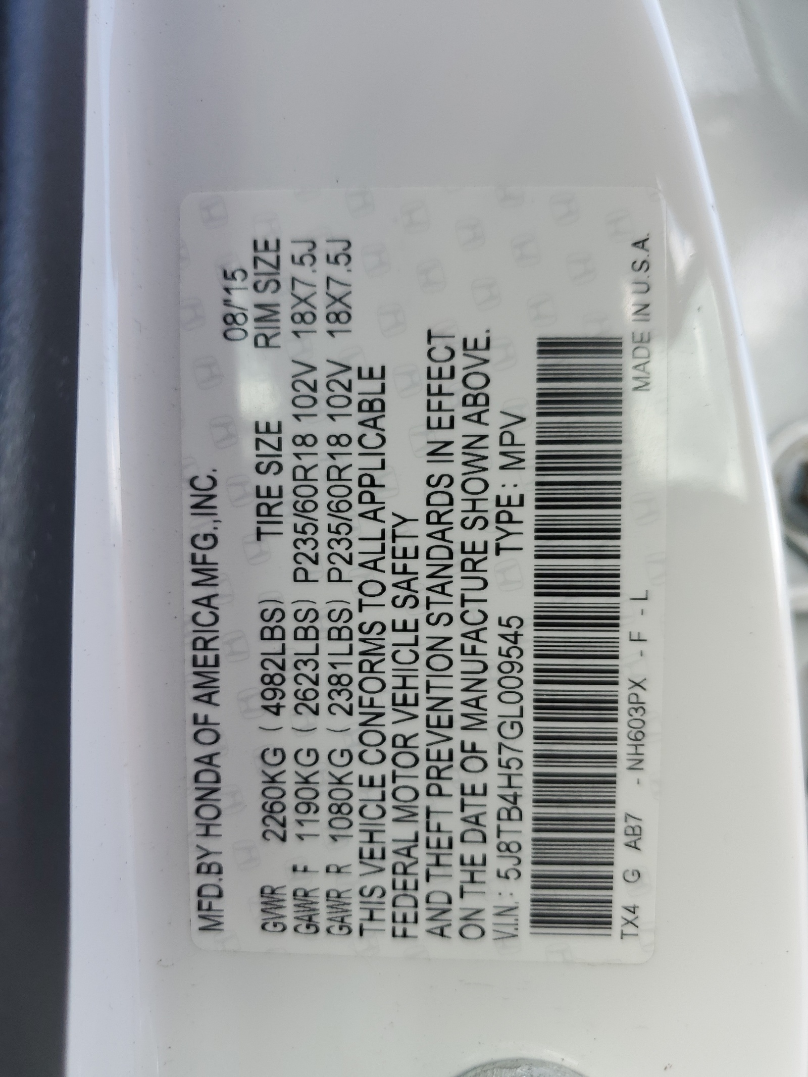 5J8TB4H57GL009545 2016 Acura Rdx Technology