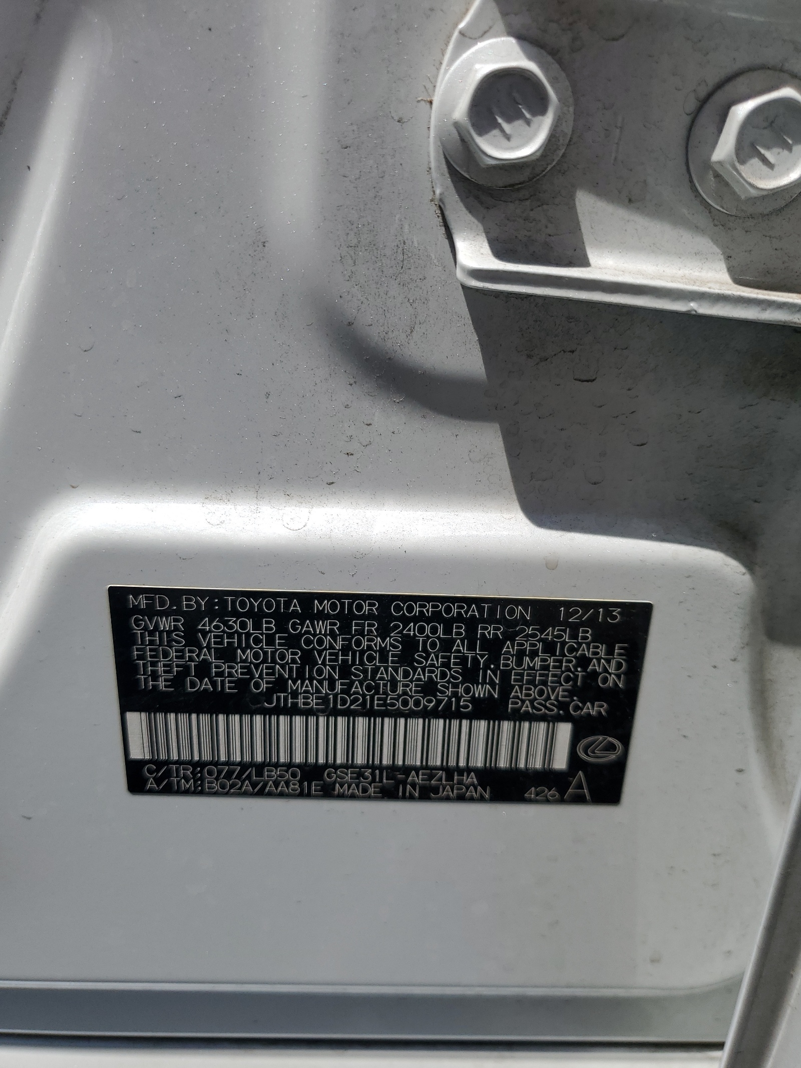 JTHBE1D21E5009715 2014 Lexus Is 350