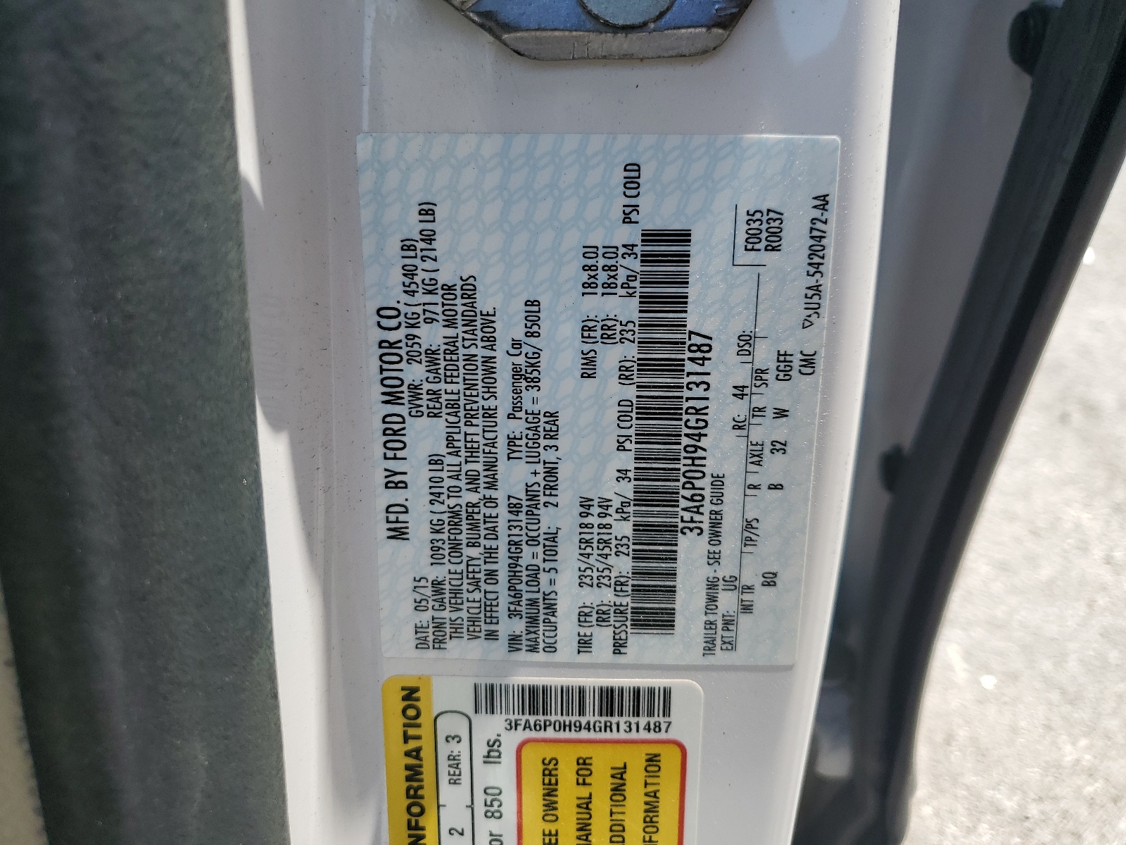 3FA6P0H94GR131487 2016 Ford Fusion Se