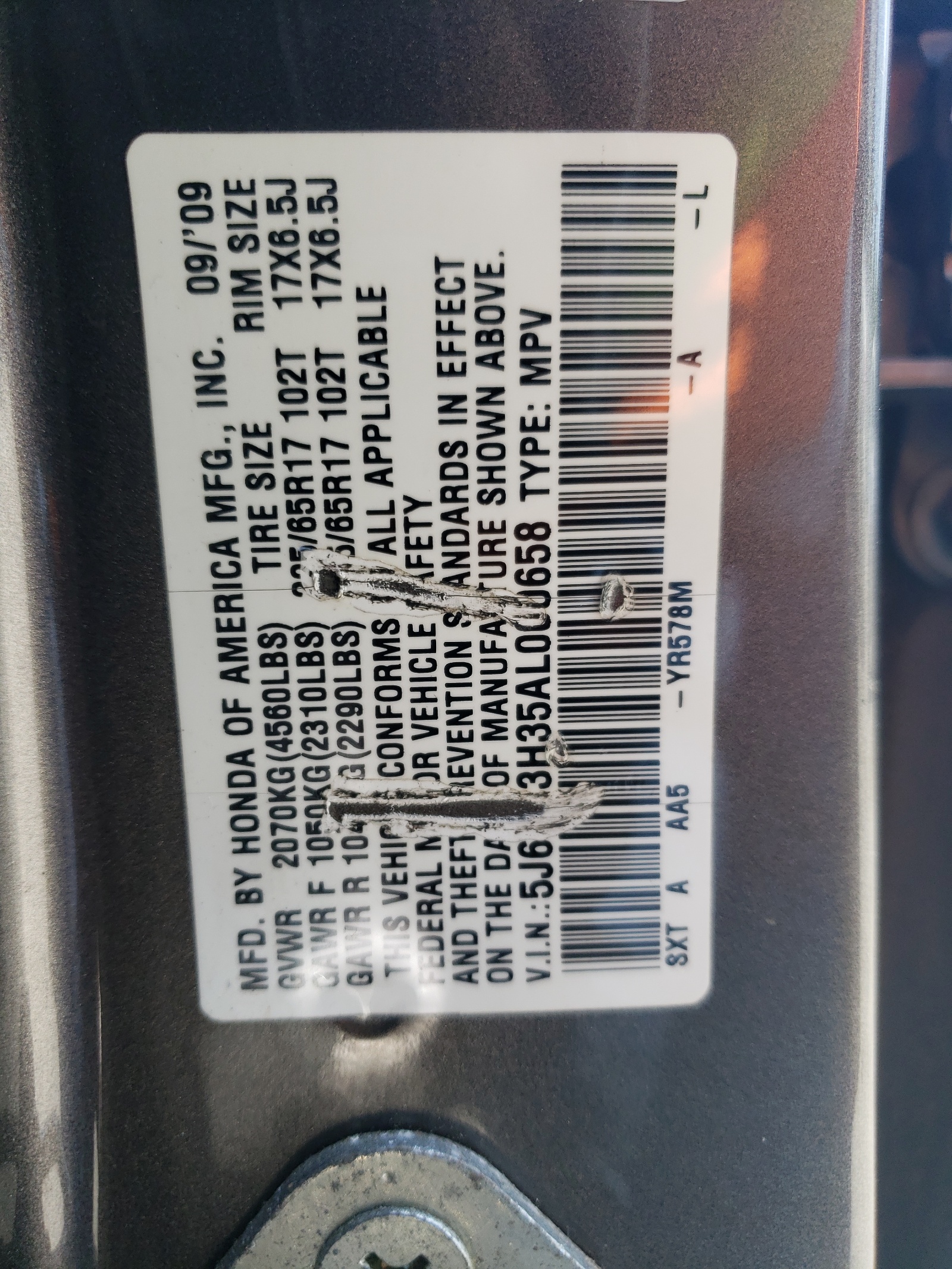 5J6RE3H35AL000658 2010 Honda Cr-V Lx