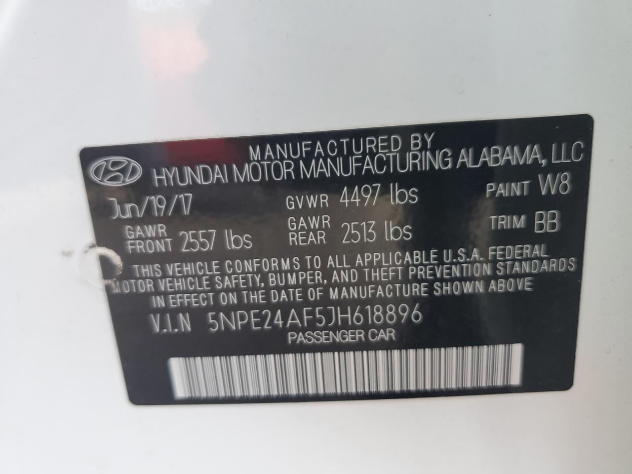 5NPE24AF5JH618896 2018 Hyundai Sonata Se