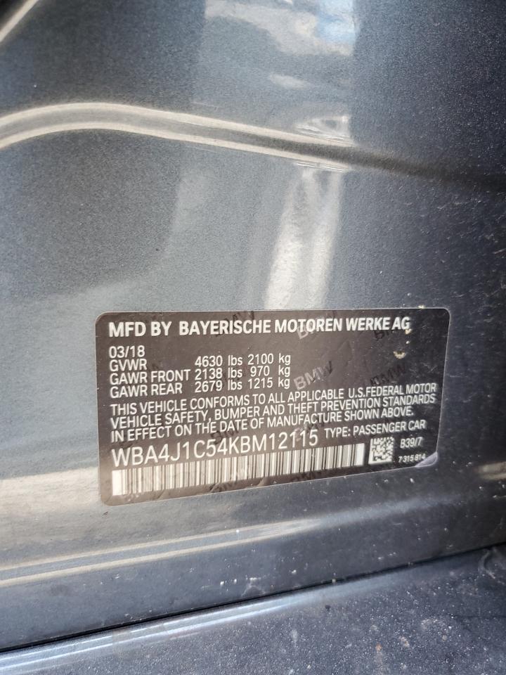 2019 BMW 430I Gran Coupe VIN: WBA4J1C54KBM12115 Lot: 64167304