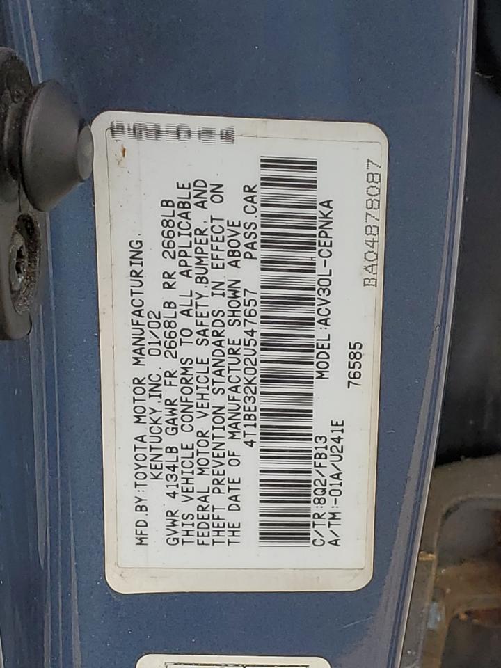 4T1BE32K02U547657 2002 Toyota Camry Le