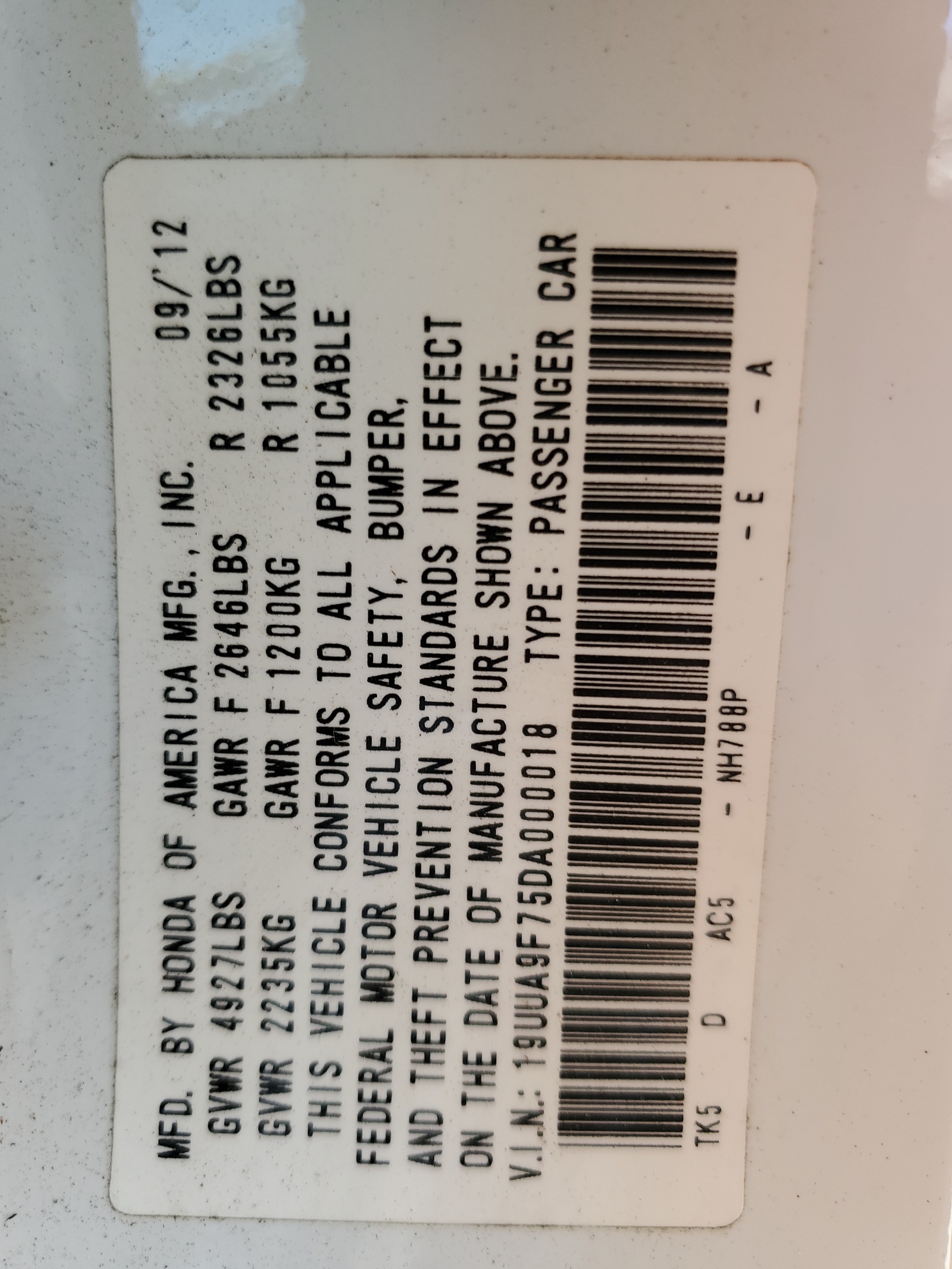 19UUA9F75DA000018 2013 Acura Tl Advance