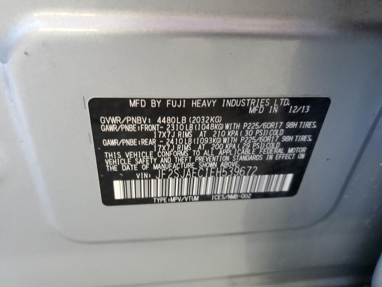 2014 Subaru Forester 2.5I Premium VIN: JF2SJAEC1EH539672 Lot: 65423294