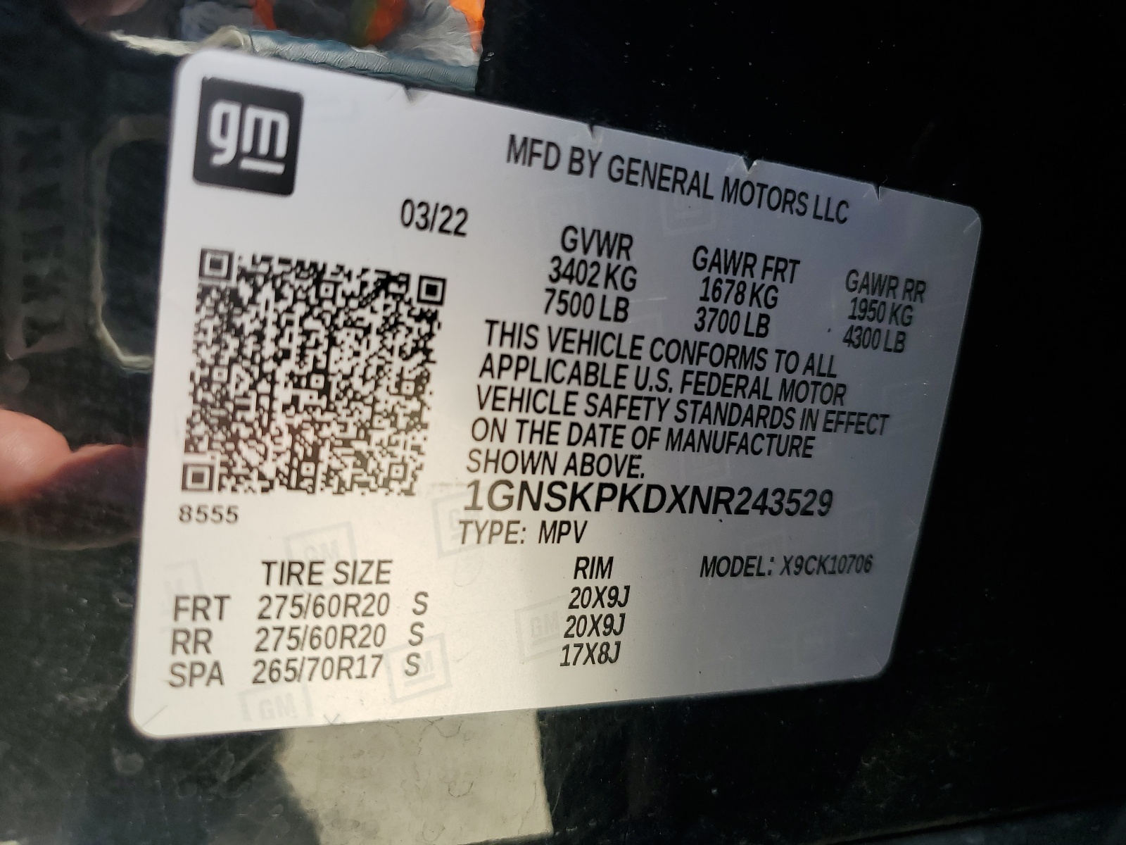 1GNSKPKDXNR243529 2022 Chevrolet Tahoe K1500 Z71