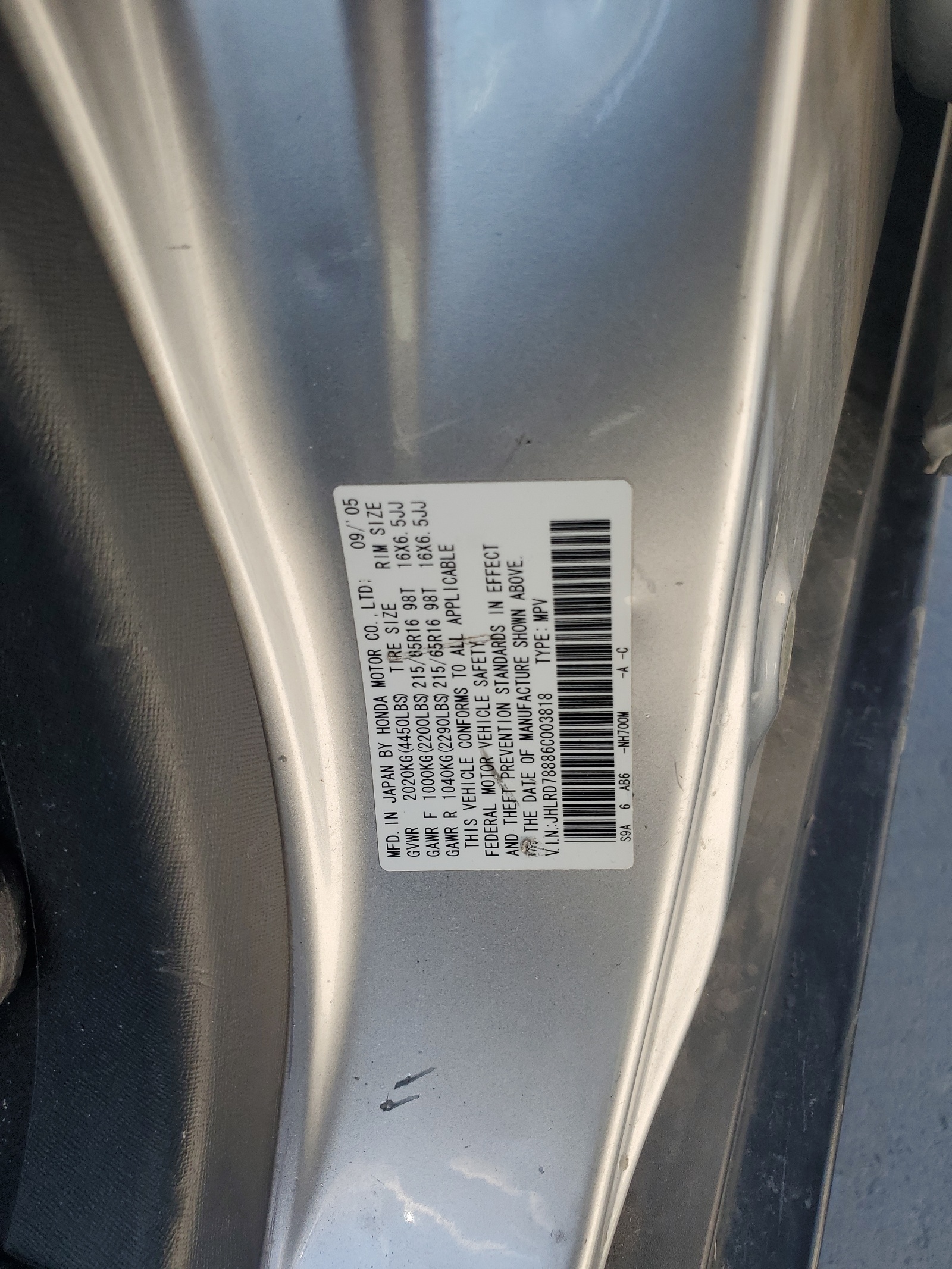 JHLRD78886C003818 2006 Honda Cr-V Ex