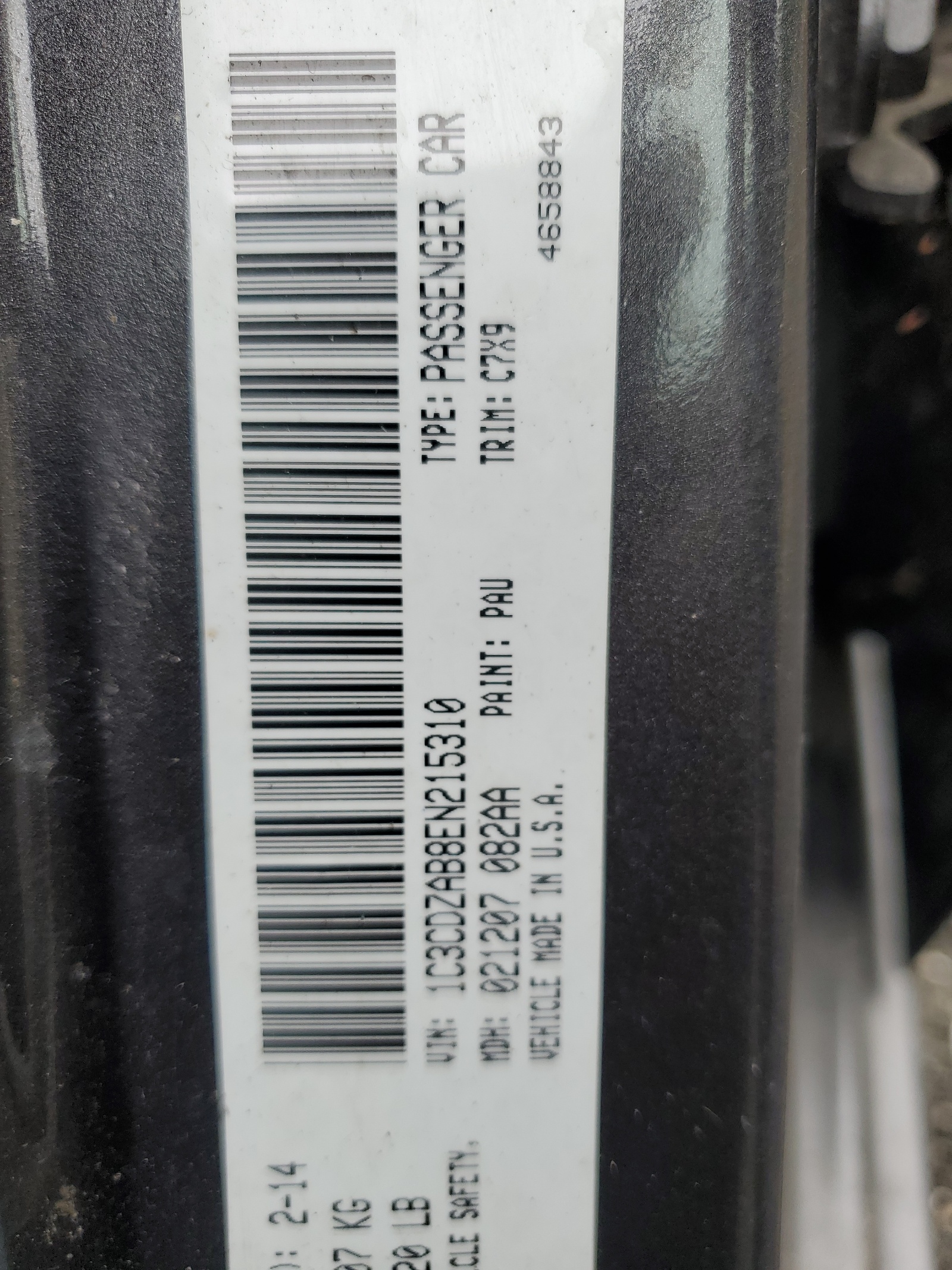 1C3CDZAB8EN215310 2014 Dodge Avenger Se